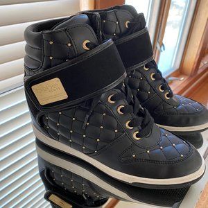 Bebe Quilted Wedge Sneakers, Faux Leather w/ Gold